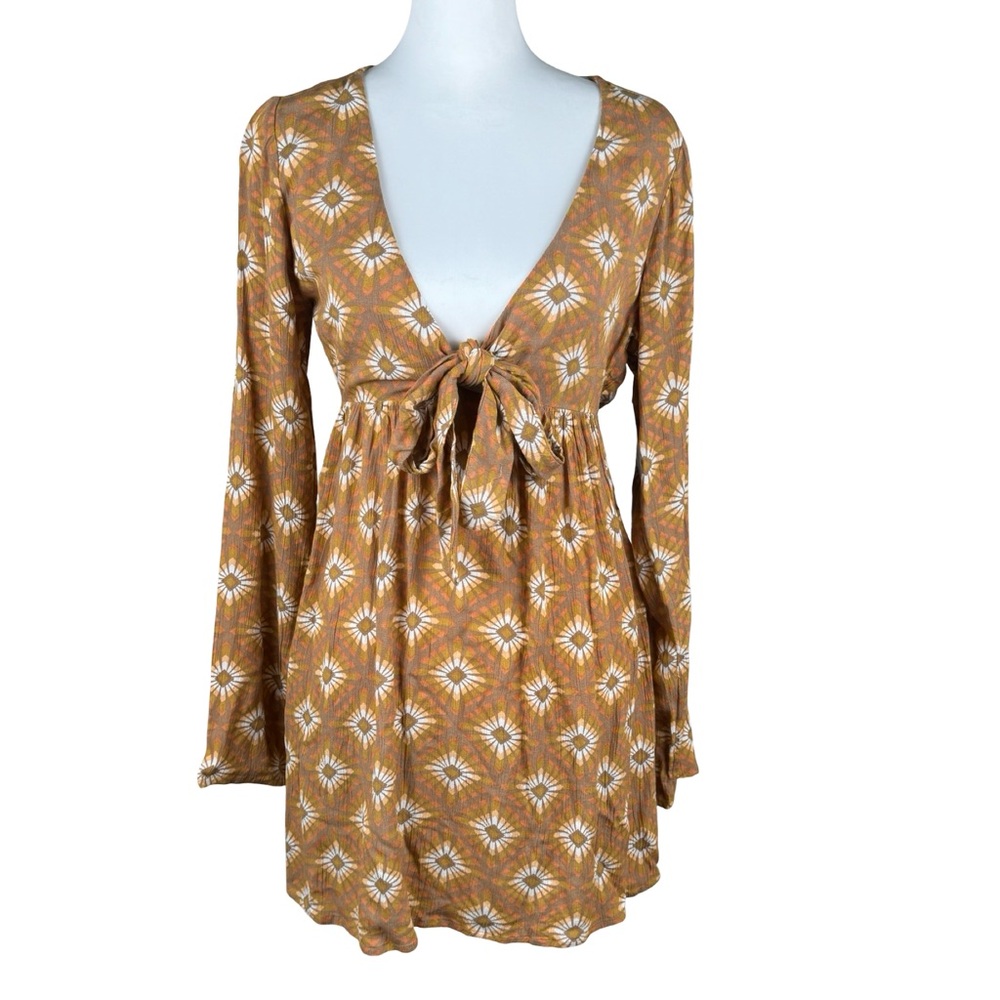 NWT Volcom Star Dreamer Floral Boho Bronze Mini Dress Size  XS
